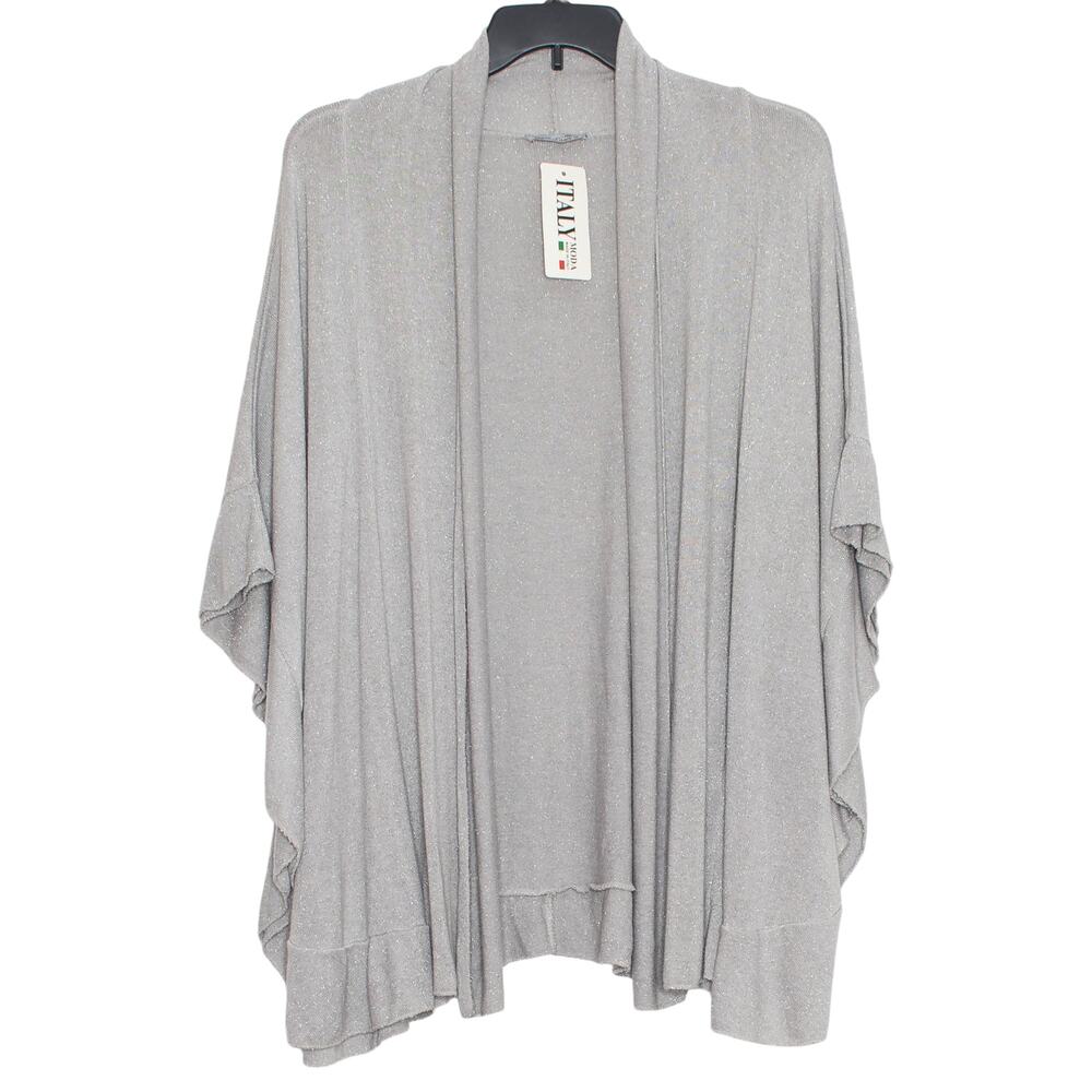 NWT Oversized Cardigan O/S Metallic Gray Open Front Lagenlook Boho Italy Coastal
